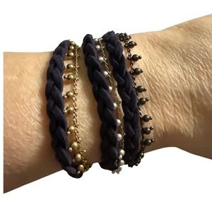 Marlyn Schiff Navy Blue Braided Multi Strand Magnetic Clasp Bracelet Mixed Metal